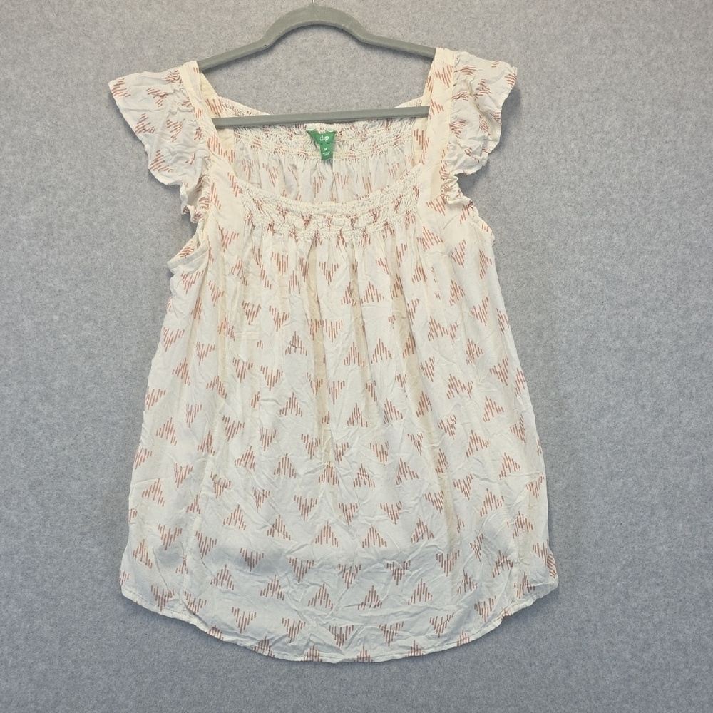Dip White Flutter Sleeve Blouse XL Boho Smocked Lightweight Top